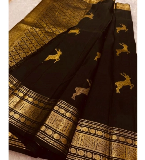 Women's Silk Printed Saree With Unstitched Blouse 5.5Mtr (Black) Women's Silk Printed Saree With Unstitched Blouse 5.5Mtr (Black)