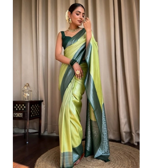 Women's Silk Printed Saree With Unstitched Blouse 5.5Mtr (Sea Green)