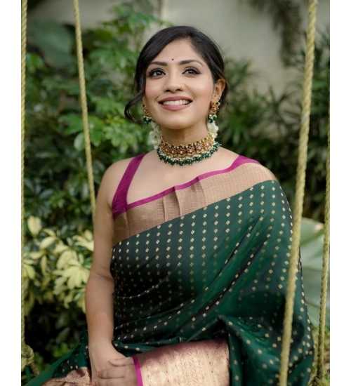 Women's Silk Printed Saree With Unstitched Blouse 5.5Mtr (Green)