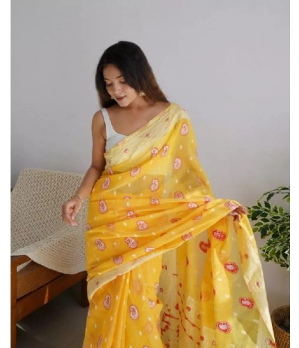 Women's Cotton Printed Saree With Unstitched Blouse 5.5Mtr (Yellow) Women's Cotton Printed Saree With Unstitched Blouse 5.5Mtr (Yellow)