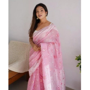 Generic Women's Cotton  Printed Saree With Unstitched Blouse 5.5Mtr (Pink)