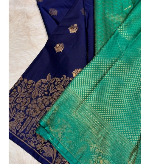 Women's Silk Printed Saree With Unstitched Blouse 5.5Mtr (Royal Blue)