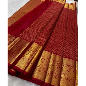 Generic Women's Silk Printed Saree With Unstitched Blouse 5.5Mtr (Maroon)