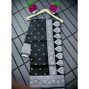 Generic Women's Silk Printed Saree With Unstitched Blouse 5.5Mtr (Black)
