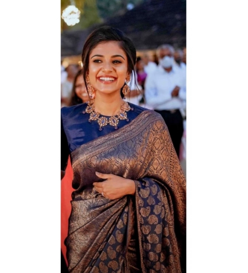 Women's Silk Printed Saree With Unstitched Blouse 5.5Mtr (Blue)