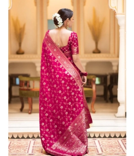 Women's Silk Printed Saree With Unstitched Blouse 5.5Mtr (Rani Pink) Women's Silk Printed Saree With Unstitched Blouse 5.5Mtr (Rani Pink)