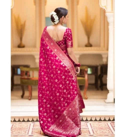 Women's Silk Printed Saree With Unstitched Blouse 5.5Mtr (Rani Pink)