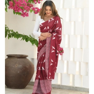Generic Women's Silk Printed Saree With Unstitched Blouse 5.5Mtr (Maroon)
