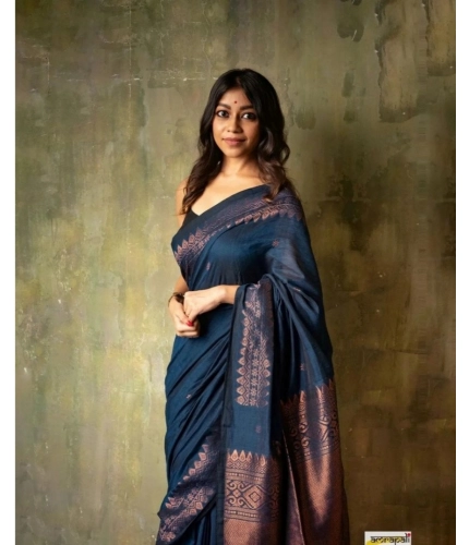Women's Silk Printed Saree With Unstitched Blouse 5.5Mtr (Navy Blue) Women's Silk Printed Saree With Unstitched Blouse 5.5Mtr (Navy Blue)
