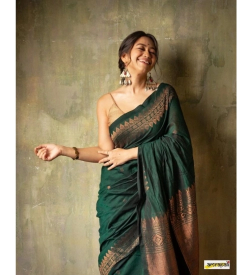 Women's Silk Printed Saree With Unstitched Blouse 5.5Mtr (Green)