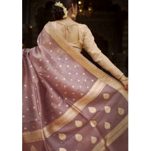 Generic Women's Cotton  Printed Saree With Unstitched Blouse 5.5Mtr (Rose Gold)