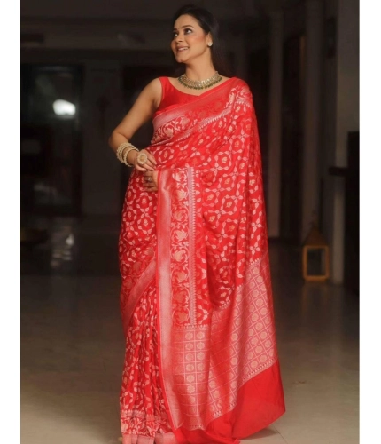 Women's Silk Printed Saree With Unstitched Blouse 5.5Mtr (Orange) Women's Silk Printed Saree With Unstitched Blouse 5.5Mtr (Orange)