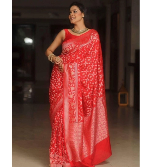 Women's Silk Printed Saree With Unstitched Blouse 5.5Mtr (Orange)