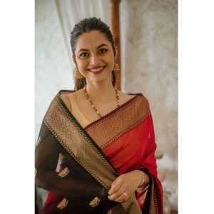 Generic Women's Cotton  Printed Saree With Unstitched Blouse 5.5Mtr (Red)