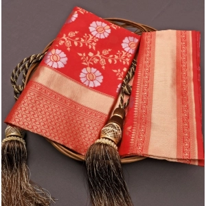 Generic Women's Silk Printed Saree With Unstitched Blouse 5.5Mtr (White)