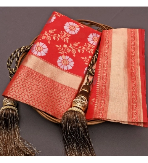 Women's Silk Printed Saree With Unstitched Blouse 5.5Mtr (White)