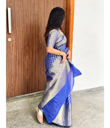 Women's Silk Printed Saree With Unstitched Blouse 5.5Mtr (Royal Blue) Women's Silk Printed Saree With Unstitched Blouse 5.5Mtr (Royal Blue)