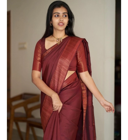 Women's Silk Printed Saree With Unstitched Blouse 5.5Mtr (Maroon)
