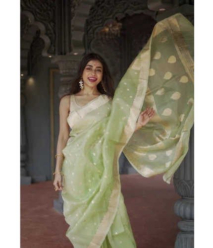 Women's Cotton Printed Saree With Unstitched Blouse 5.5Mtr (Pista) Women's Cotton Printed Saree With Unstitched Blouse 5.5Mtr (Pista)
