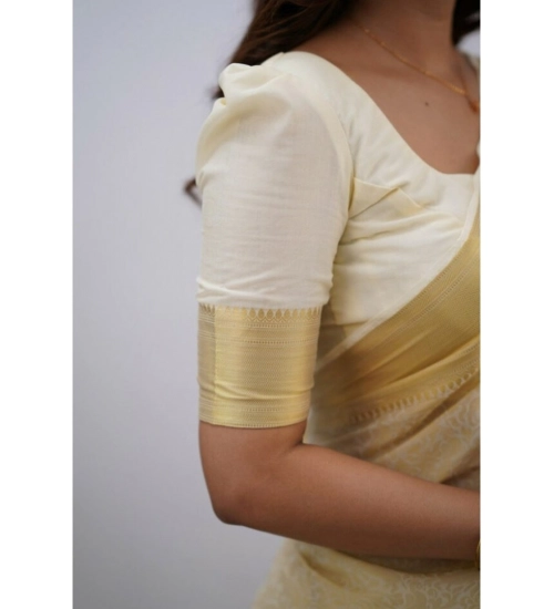 Women's Silk Printed Saree With Unstitched Blouse 5.5Mtr (Cream)