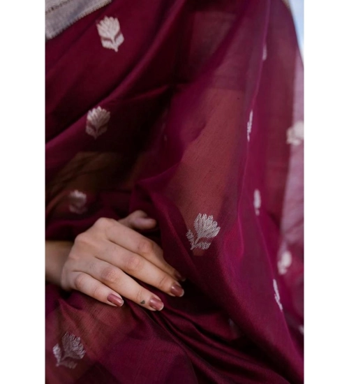 Women's Cotton  Printed Saree With Unstitched Blouse 5.5Mtr (Maroon)