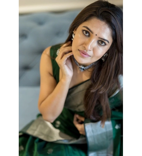 Women's Cotton  Printed Saree With Unstitched Blouse 5.5Mtr (Green)