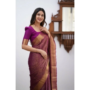 Generic Women's Silk Printed Saree With Unstitched Blouse 5.5Mtr (Wine)