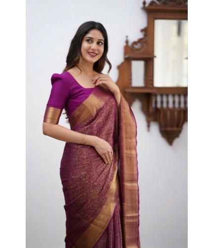 Women's Silk Printed Saree With Unstitched Blouse 5.5Mtr (Wine) Women's Silk Printed Saree With Unstitched Blouse 5.5Mtr (Wine)