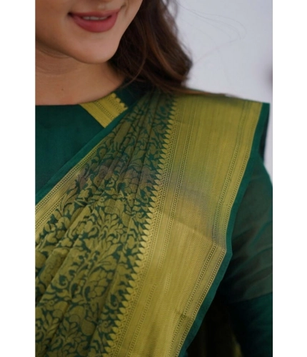 Women's Silk Printed Saree With Unstitched Blouse 5.5Mtr (Green)
