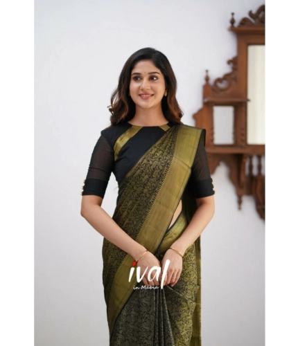 Women's Silk Printed Saree With Unstitched Blouse 5.5Mtr (Black) Women's Silk Printed Saree With Unstitched Blouse 5.5Mtr (Black)