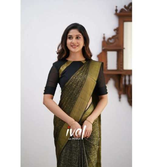 Women's Silk Printed Saree With Unstitched Blouse 5.5Mtr (Black) Women's Silk Printed Saree With Unstitched Blouse 5.5Mtr (Black)