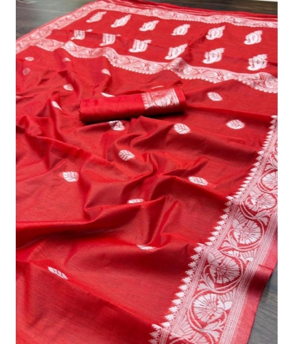 Women's Cotton Printed Saree With Unstitched Blouse 5.5Mtr (Red) Women's Cotton Printed Saree With Unstitched Blouse 5.5Mtr (Red)