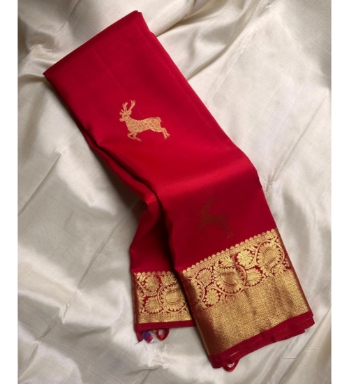 Women's Silk Printed Saree With Unstitched Blouse 5.5Mtr (Red)