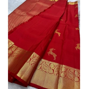 Generic Women's Silk Printed Saree With Unstitched Blouse 5.5Mtr (Red)