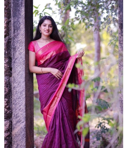 Women's Silk Printed Saree With Unstitched Blouse 5.5Mtr (Purple)