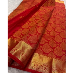 Generic Women's Silk Printed Saree With Unstitched Blouse 5.5Mtr (Red)