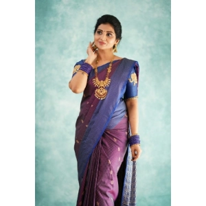 Generic Women's Silk Printed Saree With Unstitched Blouse 5.5Mtr (Purple)