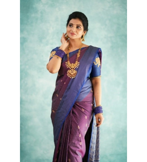 Women's Silk Printed Saree With Unstitched Blouse 5.5Mtr (Purple)
