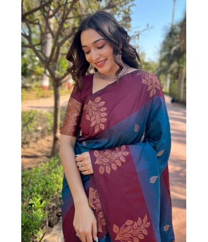 Women's Silk Printed Saree With Unstitched Blouse 5.5Mtr (Blue) Women's Silk Printed Saree With Unstitched Blouse 5.5Mtr (Blue)