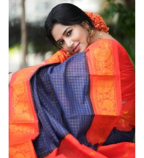 Women's Silk Printed Saree With Unstitched Blouse 5.5Mtr (Blue)