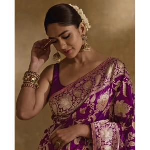 Generic Women's Silk Printed Saree With Unstitched Blouse 5.5Mtr (Purple)
