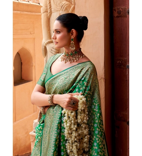 Women's Silk Printed Saree With Unstitched Blouse 5.5Mtr (Green)