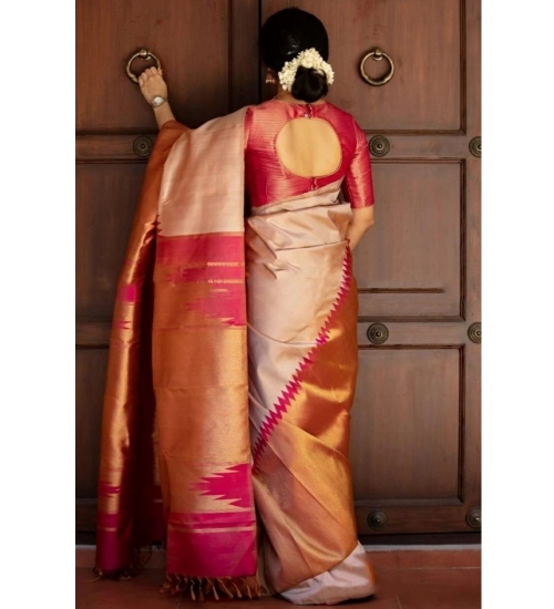Women's Silk Printed Saree With Unstitched Blouse 5.5Mtr (Cream)