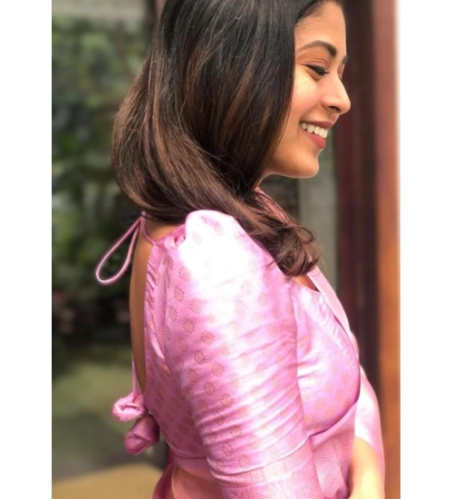 Women's Silk Printed Saree With Unstitched Blouse 5.5Mtr (Pink)