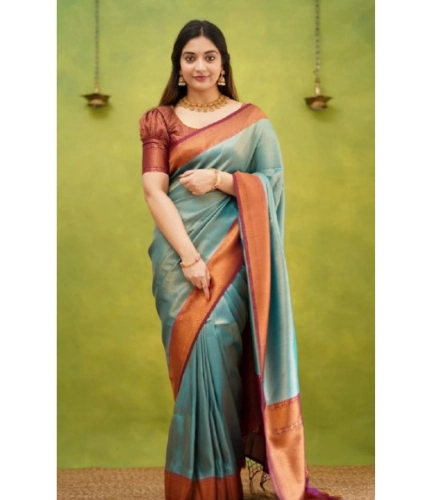 Women's Silk Printed Saree With Unstitched Blouse 5.5Mtr (Rama) Women's Silk Printed Saree With Unstitched Blouse 5.5Mtr (Rama)