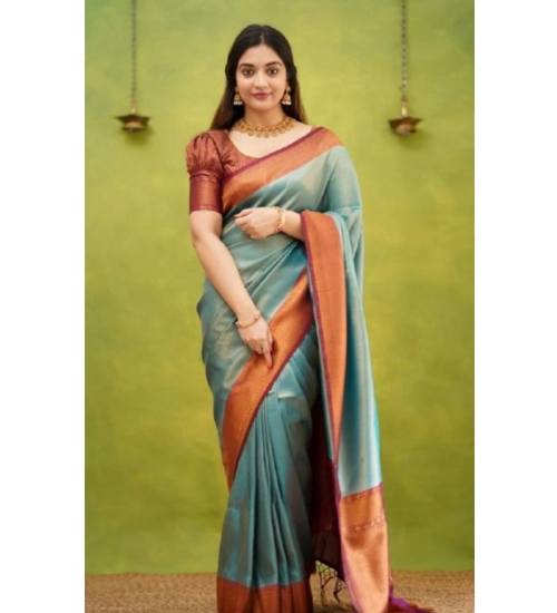 Women's Silk Printed Saree With Unstitched Blouse 5.5Mtr (Rama)