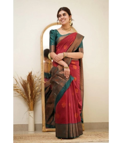 Women's Silk Printed Saree With Unstitched Blouse 5.5Mtr (Red) Women's Silk Printed Saree With Unstitched Blouse 5.5Mtr (Red)