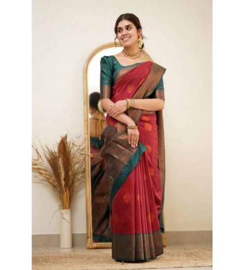 Women's Silk Printed Saree With Unstitched Blouse 5.5Mtr (Red)