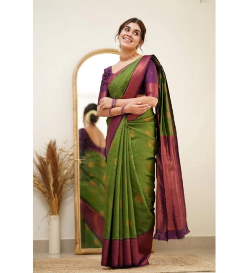 Women's Silk Printed Saree With Unstitched Blouse 5.5Mtr (Green)