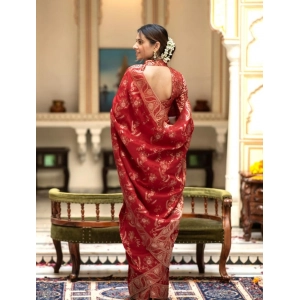 Generic Women's Silk Printed Saree With Unstitched Blouse 5.5Mtr (Red)